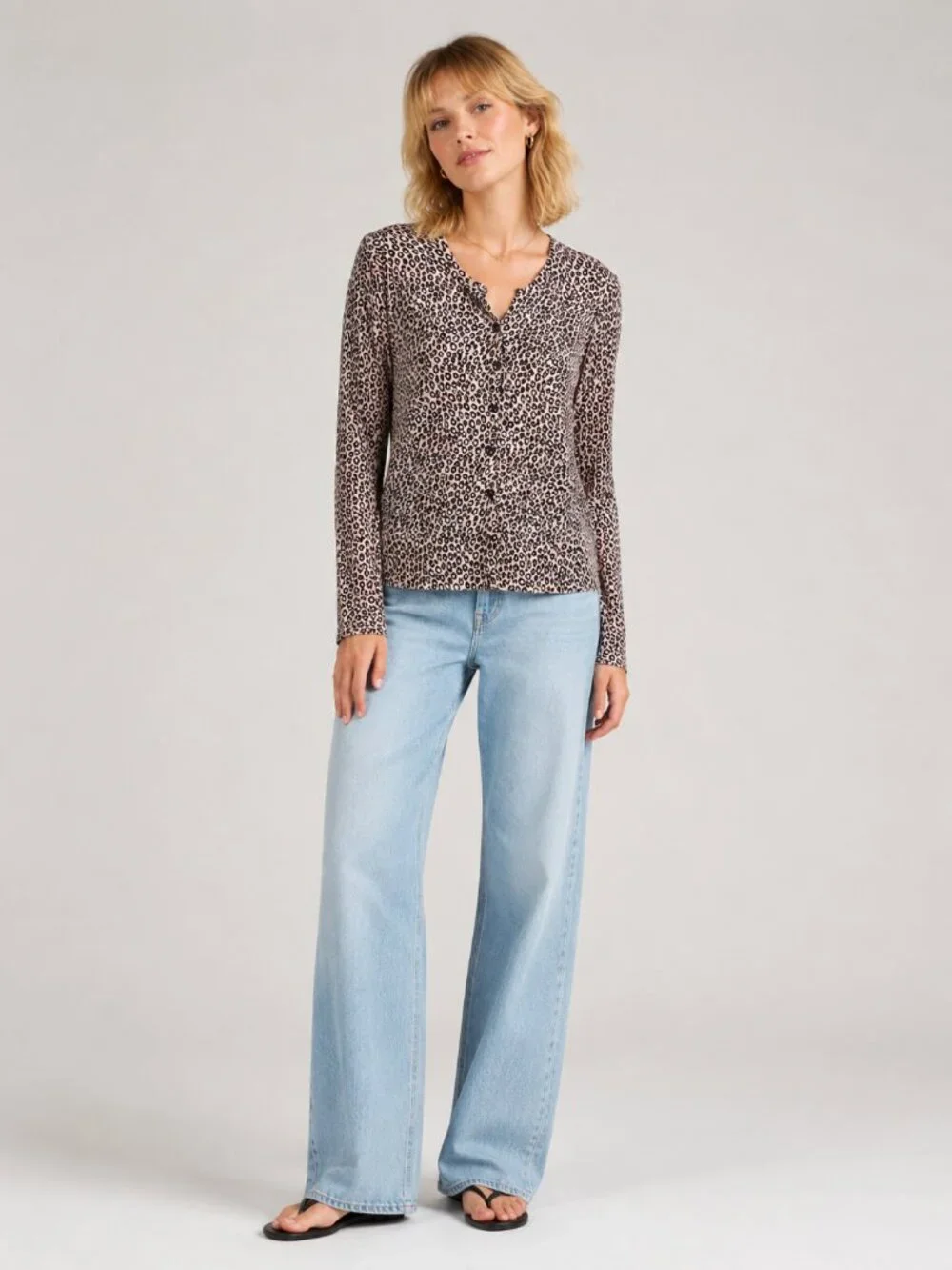 2/$30 LOFT Leopard Print Crew Neck Cardigan Small #A3140